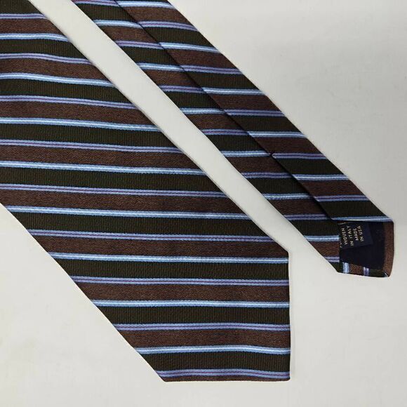BROOKS BROTHERS MAKERS SILK TIE BROWN BLUE REPP STRIPE SATIN 4" X 59" NEW - Picture 1 of 2